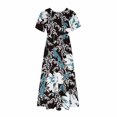 thumbnail image 3 of Pisexur Women's Summer Beach Dresses Casual Floral Short Sleeve Boho Floral Maxi Dress Crew Neck Smocked Tiered Flowy Long Dresses, 3 of 4