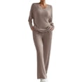 thumbnail image 2 of Ensembles de Survêtements pour Femmes Manches Longues Col Rond Haut Pantalon Grand Ensemble Deux Pièces Tenues Assorties avec Poches Kaki P, 2 of 7