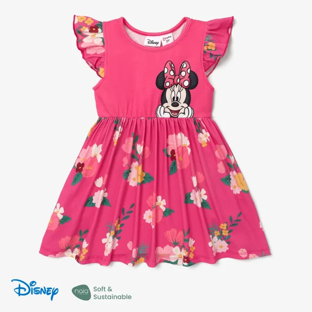 Disney Minnie Mouse Robes Filles Graphiques Manches à Volants Tenues Décontractées d'Été Cadeaux Tailles 2-8T
