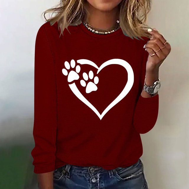 XZNGL Womens Printed Round Neck Pullover Long Sleeved Casual Womens