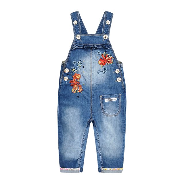 Kidscool Space Baby Girls Easy Diaper Changing Snap Legs Embroidered Cute Denim Overalls,Blue,9-12 Months