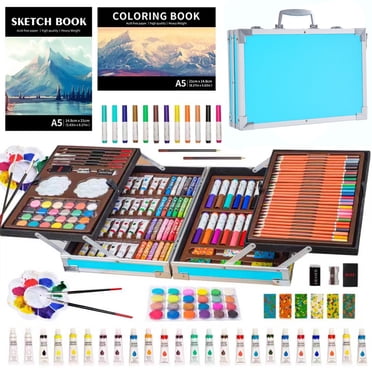 KINSPORY 139 pack Deluxe Portable Double Layers Coloring Drawing Kit with Sketch Pads, Art Set Gift for Artist Adults Beginners Kids (Blue)