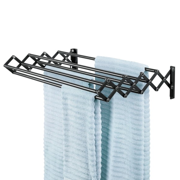 mDesign Steel Wall Mount Accordion Expandable Retractable Clothes Air Drying Rack - 8 Bars for Hanging Garments - Mounted Organiz