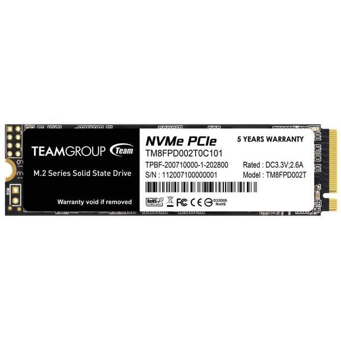 Team TM8FPD002T0C101 2TB PCIe 3.0 x4 with NVMe 1.3 3D NAND Internal Solid State Drive