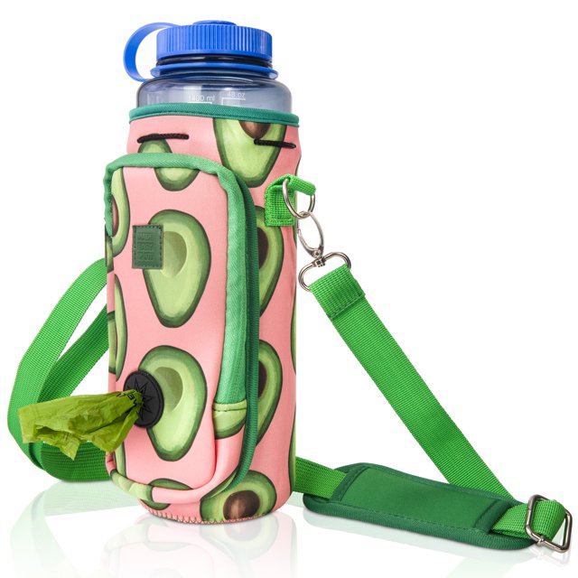 Made Easy Kit Water Bottle Carrier with Pocket for Dog Poop Waste Bags and Adjustable Padded Shoulder Strap