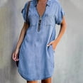 thumbnail image 1 of zanvin Robe en Denim pour Femmes Grande Taille à Manches Courtes Ajustée en Denim Couleur Unie avec Fermeture Éclair Robe Courte, 1 of 5