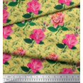 thumbnail image 3 of Soimoi Tissu Popeline de Coton Jaune Imprimé Feuilles & Roses au Mètre 42 Pouces de Large, 3 of 3