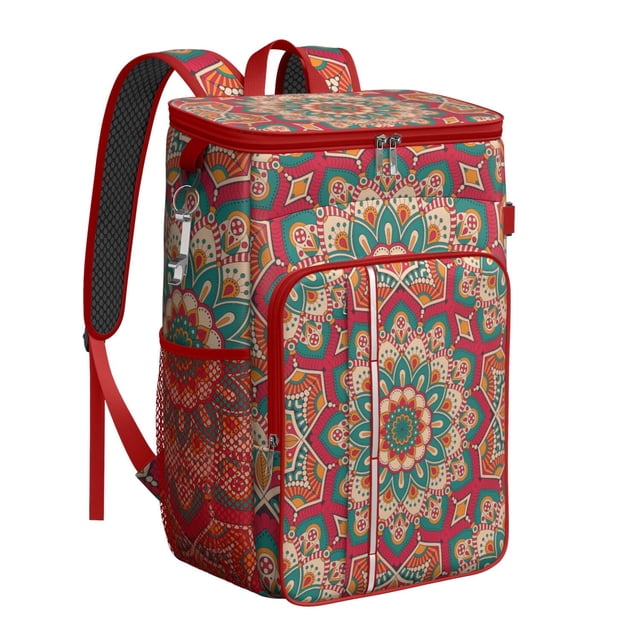 Artistic Spiritual Mandala Cooler Backpack - 20L Leakproof Soft Cooler Bag with Multiple Pockets for Organization