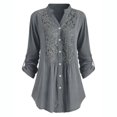 thumbnail image 2 of Leutsin Women Ladies Large Size Button Solid Lace V-Neck Long Sleeve Shirt Blouse, 2 of 3