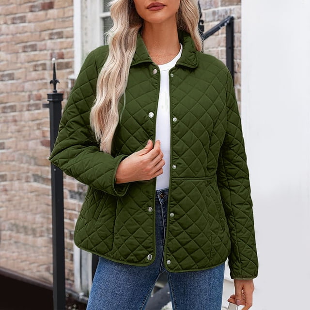 TIMIFIS Manteau Matelassé pour Femmes, Léger, à Boutons, Col Ras du Cou, Manteau Matelassé Décontracté, Couleur Unie, Confortable, Tendance, Automne Hiver, Doudoune