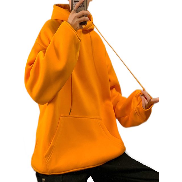 LUXUR Hommes Sweat à Capuche Manches Longues Casual Hiver Orange S
