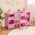 thumbnail image 2 of Costway Kids Vanity Table & Chair Set 2-in-1 Princess Pretend Play Makeup Vanity Set Pink, 2 of 10