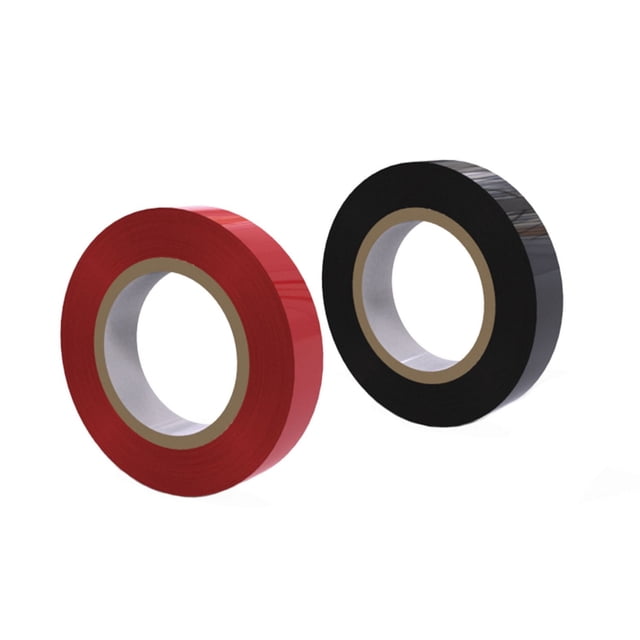 Stanley Electrical Tape showing two rolls in red and black, each with 21.3m length, designed for electrical insulation and wire and cable splices up to 600v, ideal for home improvement electrical projects.