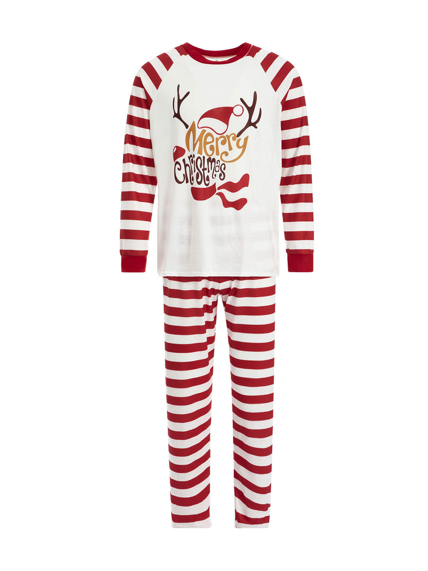 Faithtur Vêtements de Nuit Parent-Enfant de Noël Col Rond Hauts à Imprimé Elk Pantalons