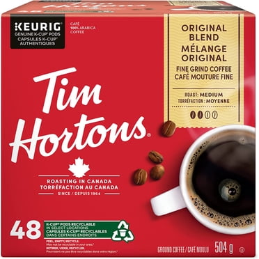 Tim Hortons Original Blend Medium Roast Coffee Pods, Single-Serve K-Cups, Compatible with Keurig Coffee Makers, Smooth & Balanced Flavour, 48 Count