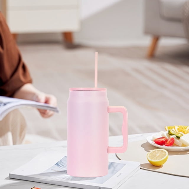 Fwttom Home Decor Large Capacity Stainless Steel Straw Insulated Travel Mug with Leak Proof Lid and Handle Capacity 1500Ml