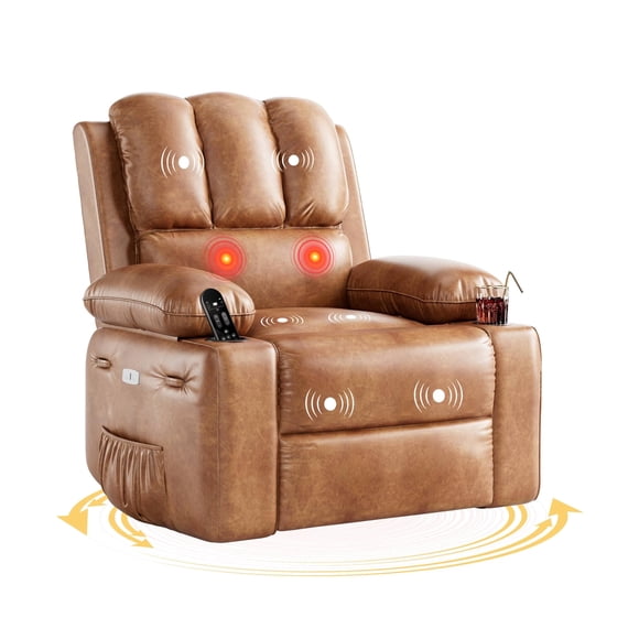 Garvee Oversized Wide Leather Recliner Chair with Stain Resistant, Heat and Massage, Brown
