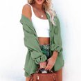 thumbnail image 4 of IROINID Veste Blouson Mi-Longue pour Femmes Col Rabattu Couleur Unie Manches Longues Ample avec Poches, Vert, 4 of 7