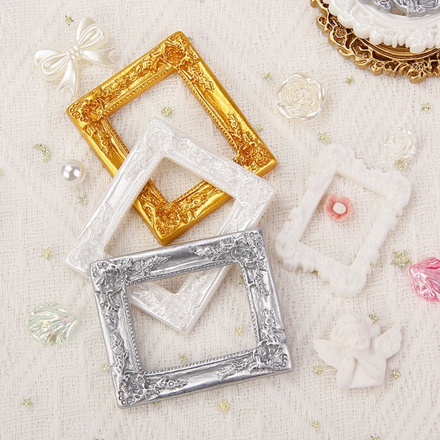CQCYD 3Pcs Mini Photo Frame, Antique Photo Frame Storage Rack, Resin Miniature House Display Shelf for Tabletop Desk, Home Office Decor, Vintage Photo Holder for Pictures Artwork