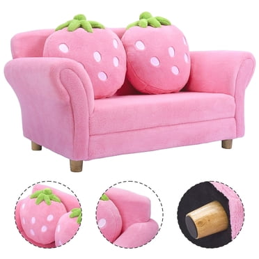 Costway Sofa pour Enfants Fauteuil à Accoudoirs Fraise Canapé Lounge avec 2 Coussins Enfant Tout-Petit Rose