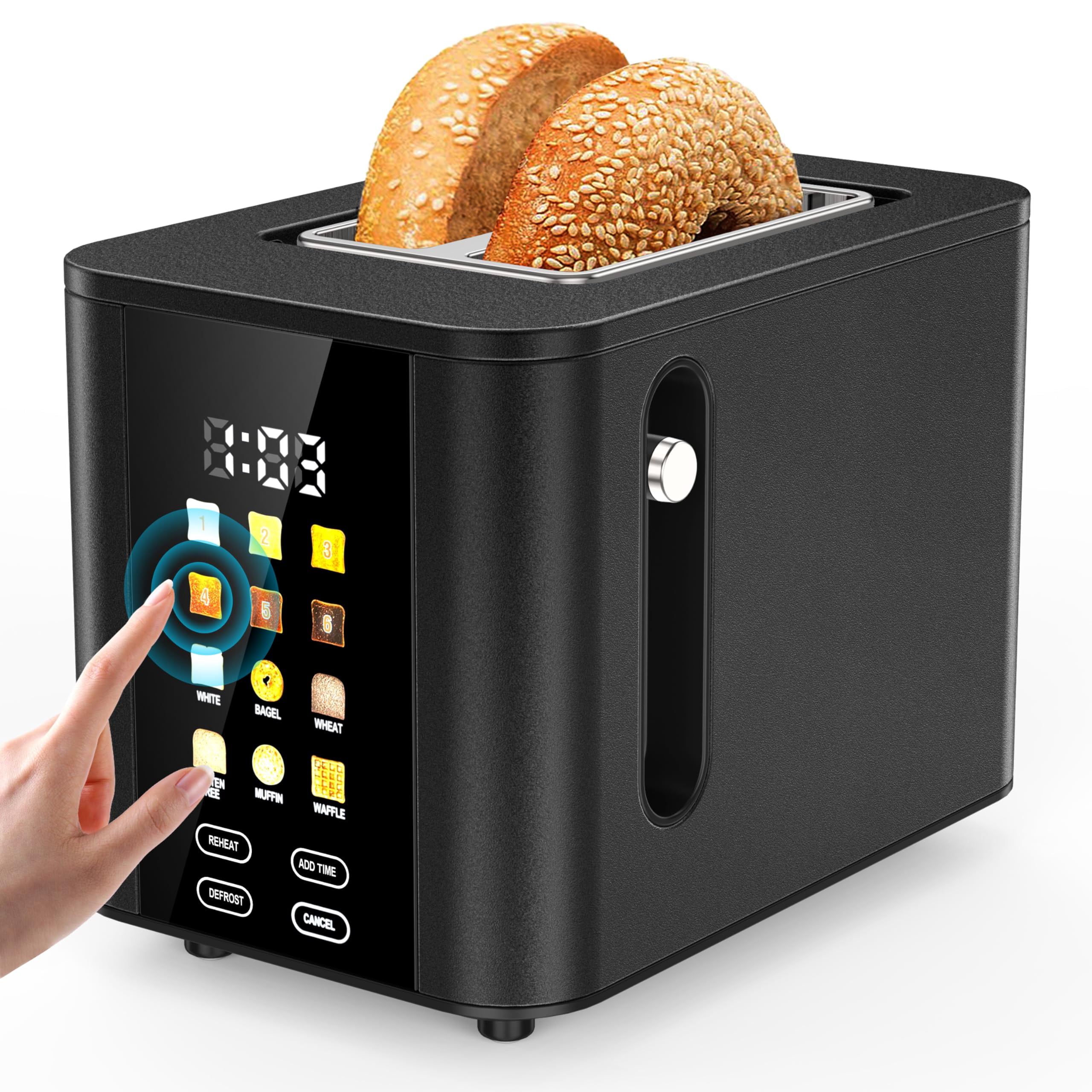 Touch Screen Toaster 2 Slice Black Toaster with Digital Countdown Wide Slot LCD Display 2 Slice Toasters Smart Toasters 6 Shade Settings 6 Bread Type with Reheat/Add Tim
