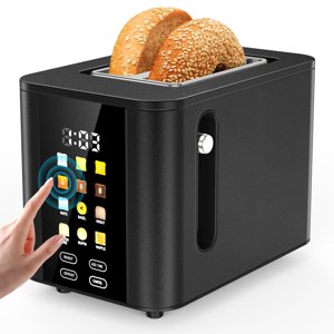 Touch Screen Toaster 2 Slice Black Toaster with Digital Countdown Wide Slot LCD Display 2 Slice Toasters Smart Toasters 6 Shade Settings 6 Bread Type with Reheat/Add Tim