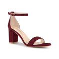 thumbnail image 1 of BLISSFUL STEP Women's Ankle Strap High Block Heels Sandals Burgundy 8, 1 of 7