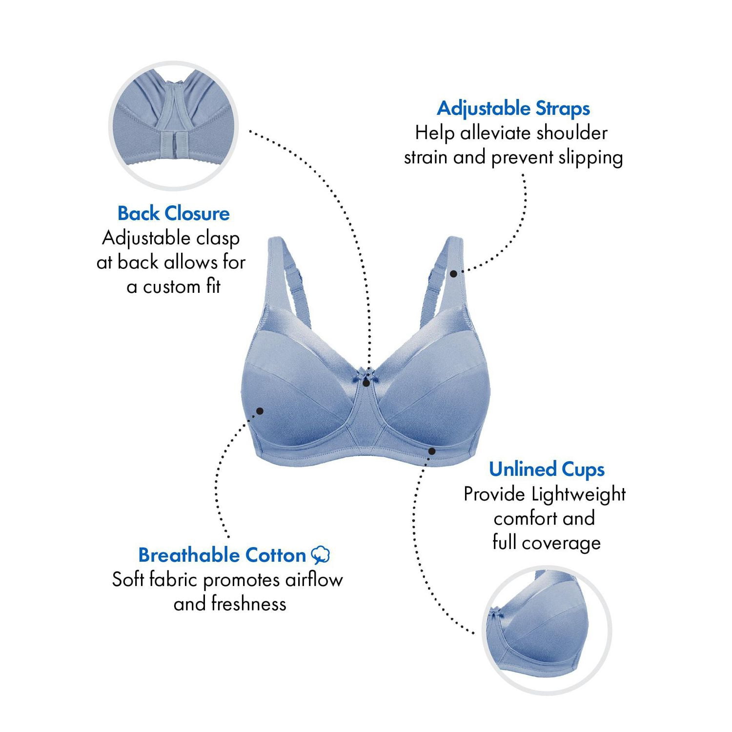 Bestform 9706715 Satin Trim Wireless Cotton Bra with Unlined Cups