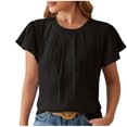 thumbnail image 2 of asjyhkr T-Shirts d'Été pour Femmes à Manches Courtes, Col Rond, Plissés, T-Shirts Unis, T-Shirts Mode, 2 of 5