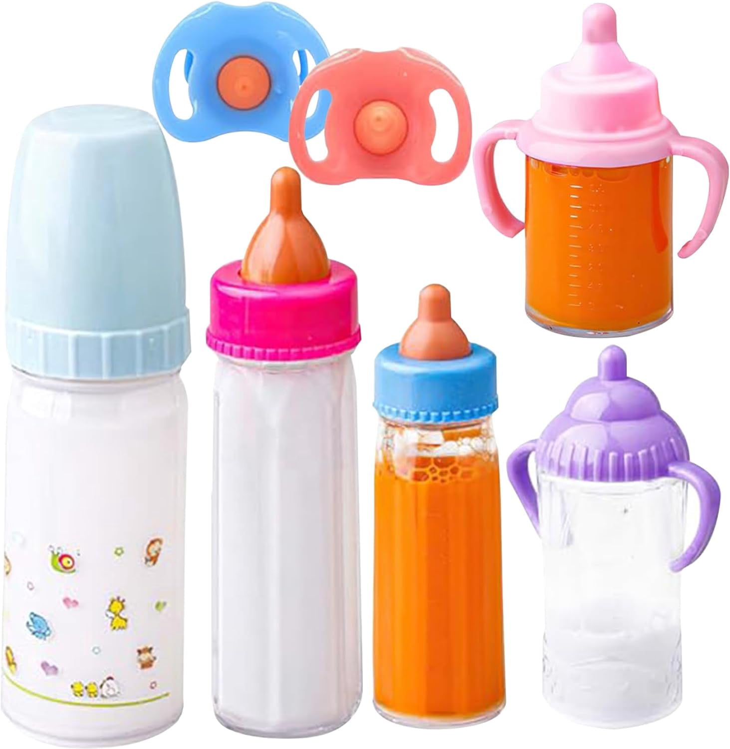SURJDE Baby Doll Bottles Set with Pacifiers Magic Baby Bottles for Dolls with Disappearing Milk or Juice Simulation Dolls Accessories Gift for Girls