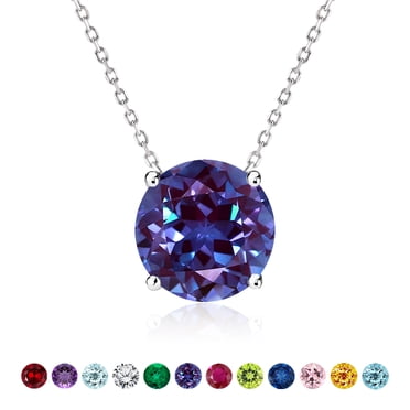 JeenMata Beautiful 1 Carat Round Cut - Moissanite - April Birthstone Solitaire Pendant Necklace in 18K Rose Gold over Silver, Female, Adult