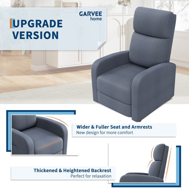 AKDSteel Ergonomic Manual Recliner Chair, High Back Single Sofa With Soft Cushion, Wide Arms, And Side Pocket
