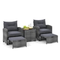 thumbnail image 2 of Costway 5 Piece Patio Rattan Furniture with 2 Ottomans & Tempered Glass Coffee Table Gray + Mix Gray, 2 of 10