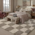 thumbnail image 3 of BERTHMEER 5'x7' Shag Area Rugs for Living Room Bedroom Kitchen Office Laundry Dorm Modern Checkered Contemporary Plush Soft Carpets Indoor Fuzzy Fluffy Washable Rugs, Gray White, 3 of 7