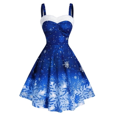 Pisexur Robe de Noël pour Femmes Vintage, Couleur de Noël, Imprimé Flocon de Neige, Épaules Dénudées, Robe d'Invitée de Mariage pour Femmes, Robe Évasée de Fête de Noël
