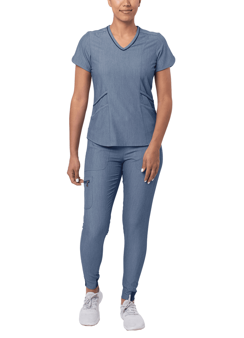 Adar Pro Heather Modern Athletic Scrub Set For Women - Modern V-Neck Scrub Top & Yoga Jogger Scrub Pants