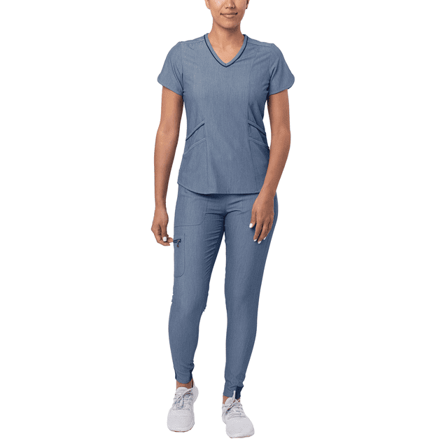 Adar Pro Heather Modern Athletic Scrub Set For Women - Modern V-Neck Scrub Top & Yoga Jogger Scrub Pants