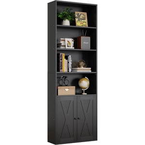 Industrial Bibliothèque et bibliothèque avec porte debout 6 Rack de stockage d'affichage de la tablette 179cm Haute bibliothèque adaptée à la maison bureau, salon (noir)