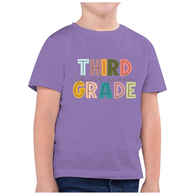 WEAIXIMIUNG T-Shirts pour Ados Preppy Mode pour Enfants Rentrée Scolaire Saison Imprimé Col Rond Manches Courtes T-Shirt Décontracté Haut (10)