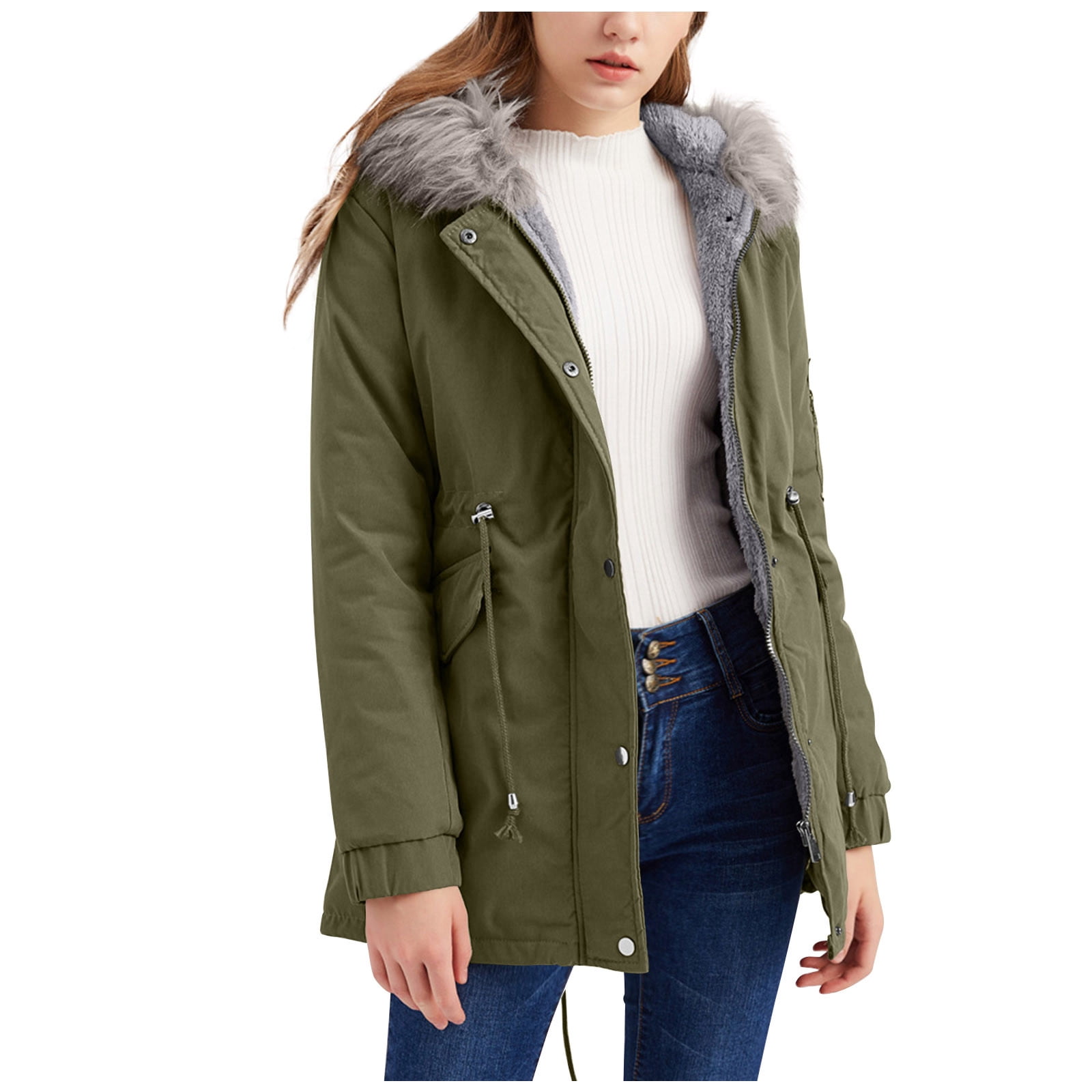 zanvin Cadeau en Liquidation pour Elle, Nouvelle Parka pour Femmes Mi-Longue à Capuche Chaude d'Hiver en Peluche Décontractée Confortable Veste en Coton, Vert Armée, m