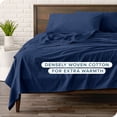 thumbnail image 3 of Bare Home Flannel Sheet Set - 100% Cotton - Deep Pocket - Queen, Dark Blue, 4-Pieces, 3 of 7