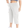 thumbnail image 4 of QATAINLAV Womens Capris with Pockets Plus Size Cotton Capri Yoga Pants Drawstring High Waisted Cropped Sweatpants Loose Fit Activewear White L Spring Savings, 4 of 10