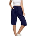 thumbnail image 1 of Timegard Womens Wide Leg Shorts Elastic High Waisted Drawstring Casual Loose Knee Length Pants with Pockets, 1 of 7