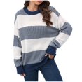 thumbnail image 1 of Fall Womens Sweaters Sweaters for Women Fall Color Block Stripe Long Sleeve Ribbed Knit Sweater Loose Crew Neck Soft Pullover Winter Clothes S-34 Blue S, 1 of 9