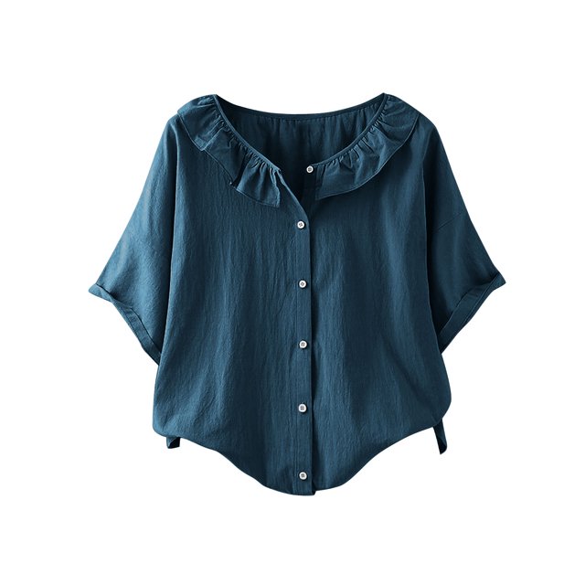 Blouses pour Femmes Décontractées à Col Rond Boutonnées T-Shirt Basique Confortable Détente Tendance Léger Été Vacances Chemise Douce 2025