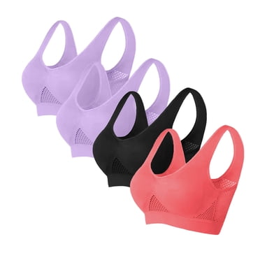 Pisexur 4 Pack Womens Bras High Impact Sports Bras Solid Color Everyday Bralettes Wirefree Seamless Workout Yoga Underwear Comfy Breathable Full Coverage Plus Size Bras for Women S-6XL