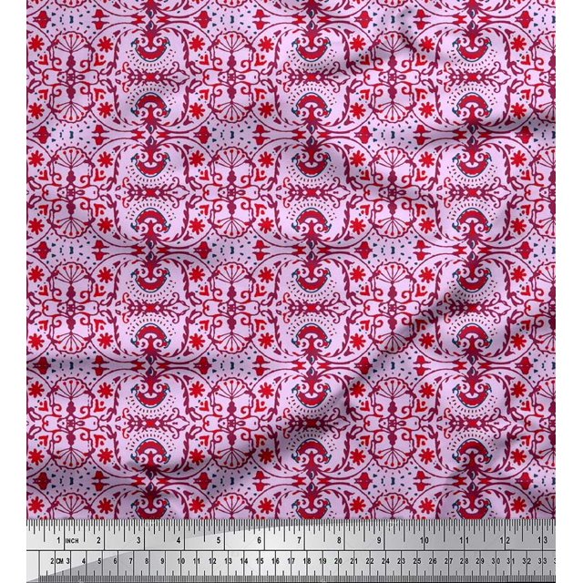 Soimoi Polyester Crepe Fabric Damask Ethnic Decor Fabric Printed Yard 42 Inch Wide