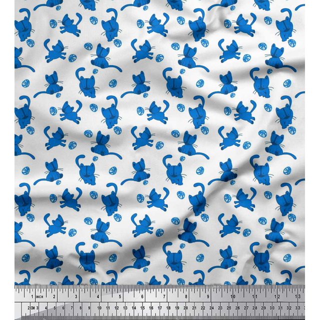 Soimoi Georgette Viscose Fabric Wool & Cat Animal Print Sewing Fabric Yard 42 Inch Wide