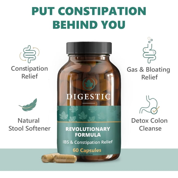 Digestic - Laxative for Constipation Relief, Stool Softener 100% Natural, 60 Capsules, Colon Detox Cleanse, Bloating and Gas Relief