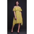thumbnail image 4 of Bimba Yellow Floral Print Womens Chic Style Cold Shoulder Shift Dress Summer Tunic - Medium, 4 of 6